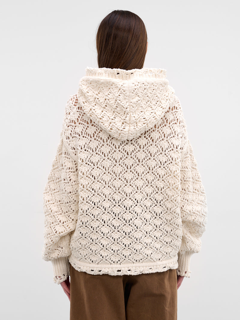 White Cotton Diamond Knit Cardigan (2B110A-N0103-NATURAL-WHITE)