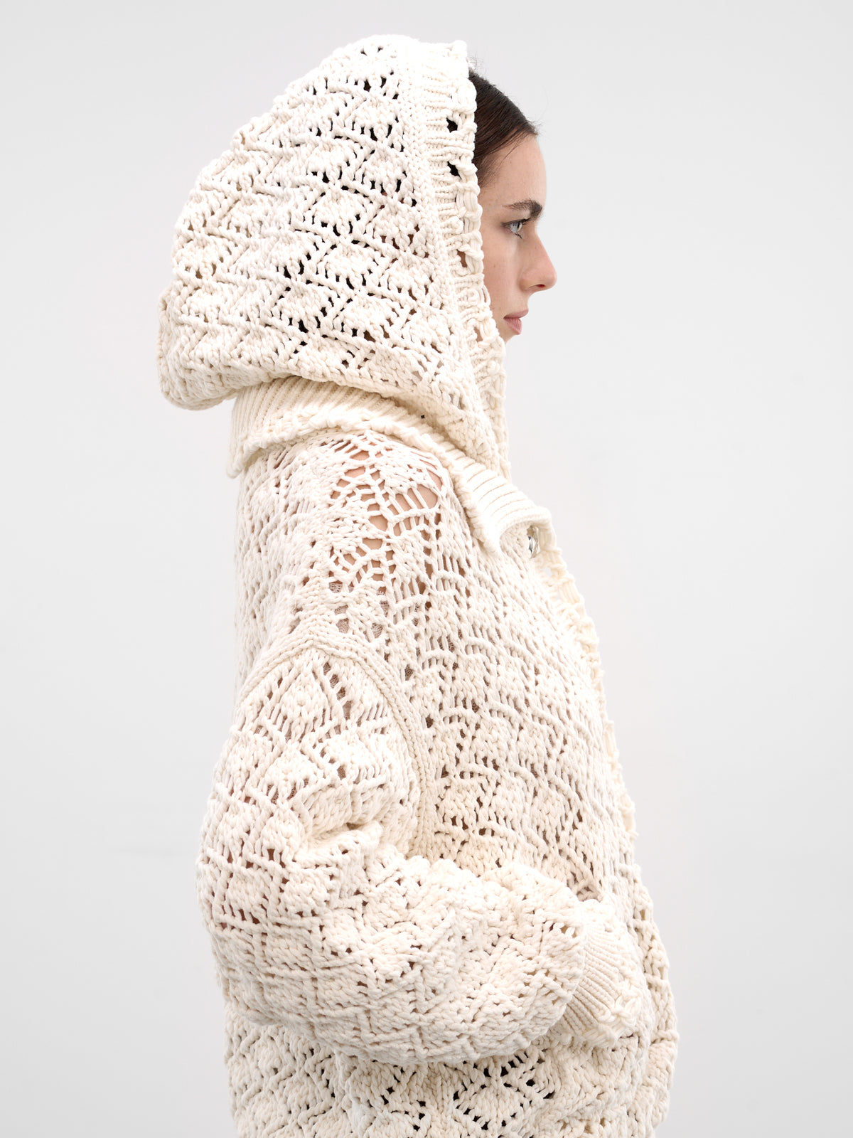 White Cotton Diamond Knit Cardigan (2B110A-N0103-NATURAL-WHITE)