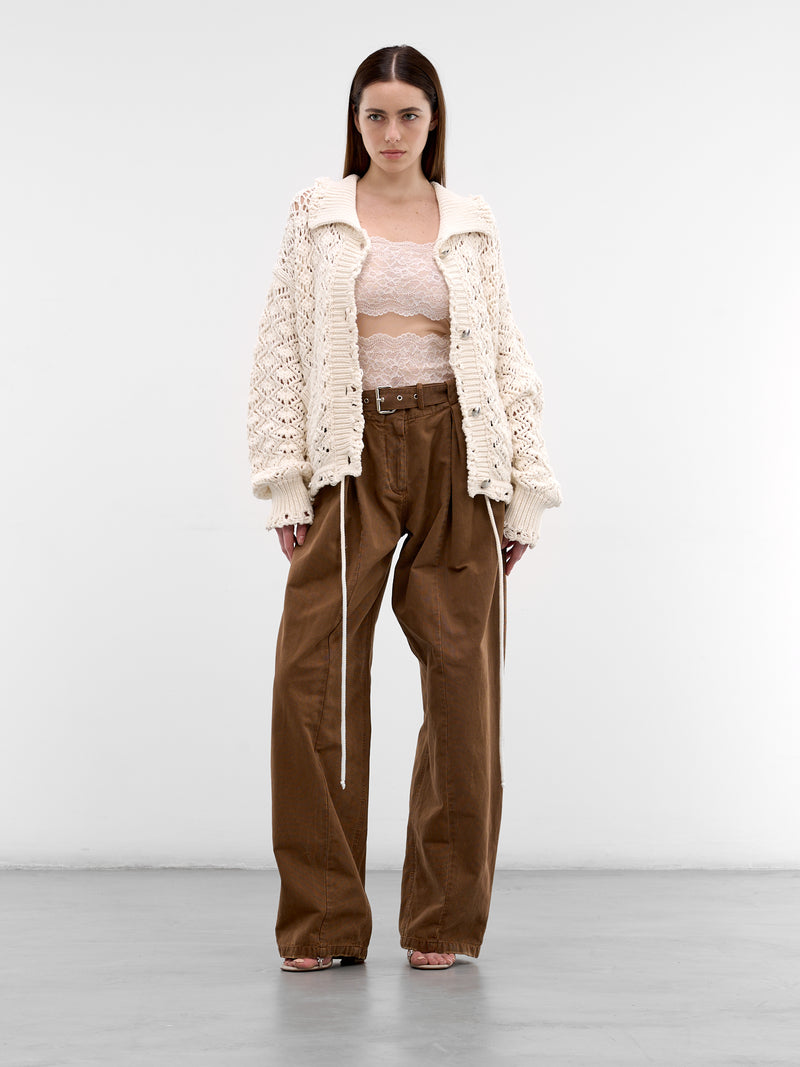 White Cotton Diamond Knit Cardigan (2B110A-N0103-NATURAL-WHITE)