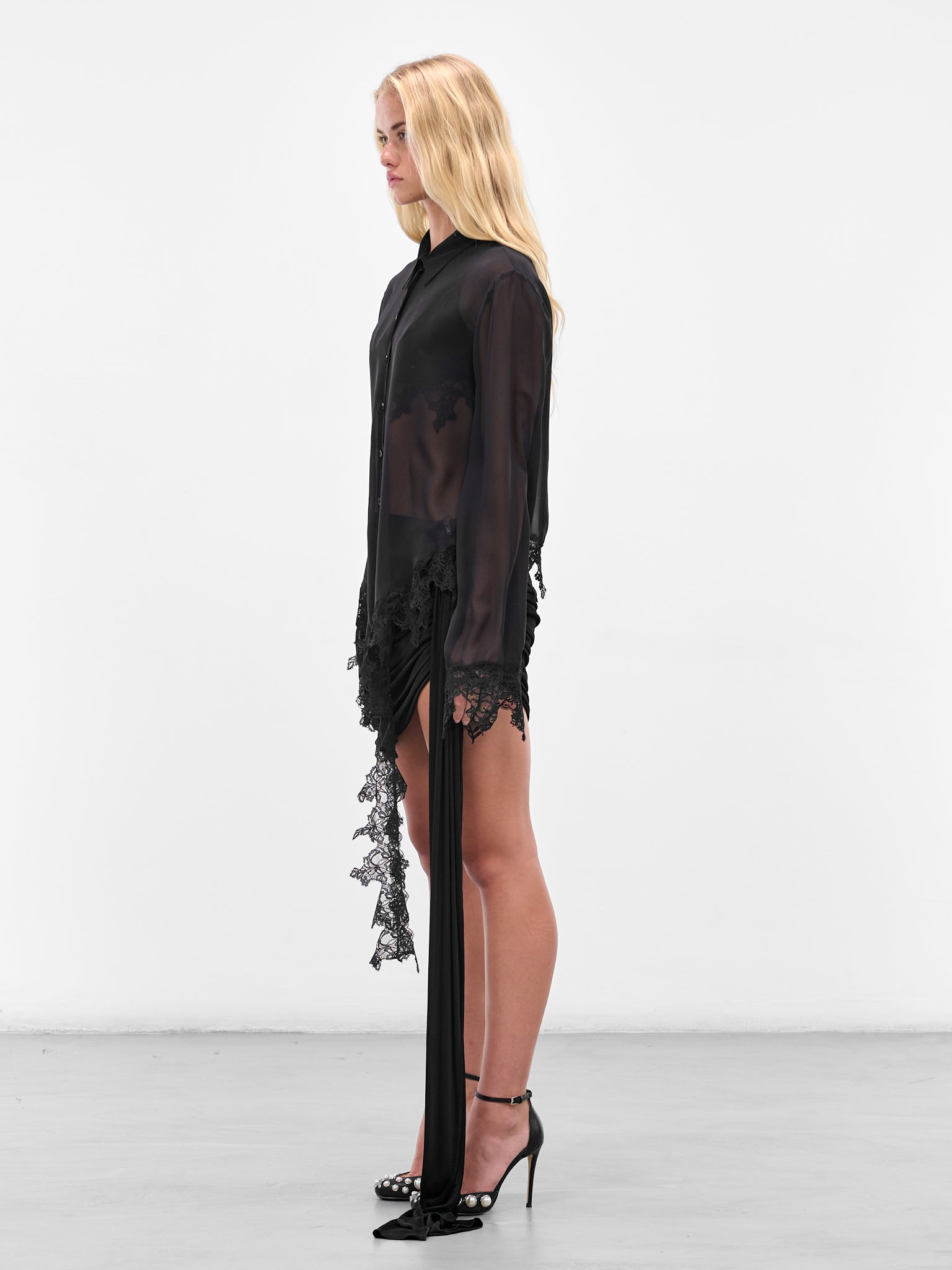Black Lace Flounce Chiffon Shirt (2C430A-N0990-BLACK)
