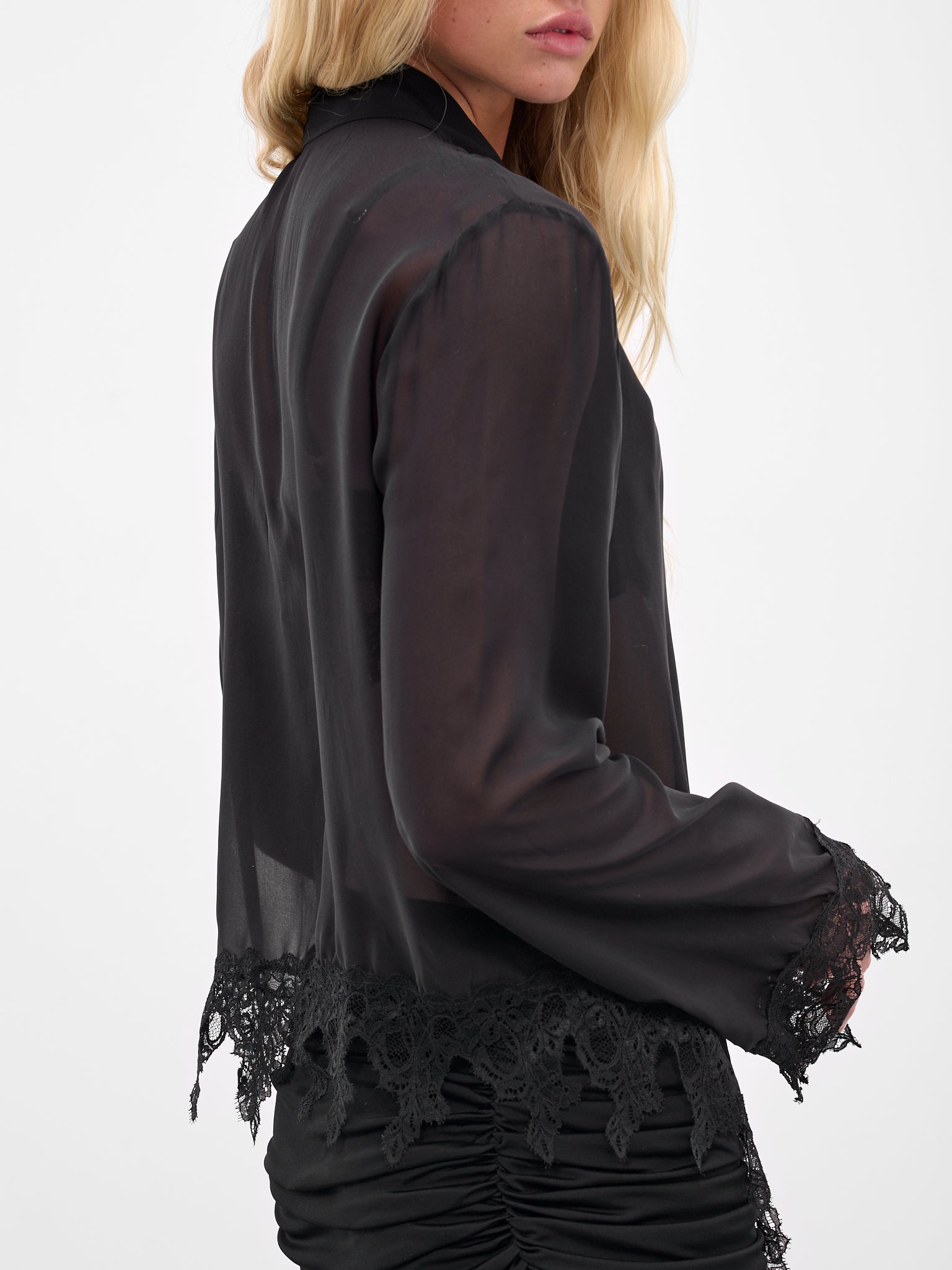 Tシャツ・カットソー Blumarine FW25 Black chiffon shirt (2C430A N0990) Black Lace Flounce Chiffon Shirt (2C430A-N0990-BLACK)