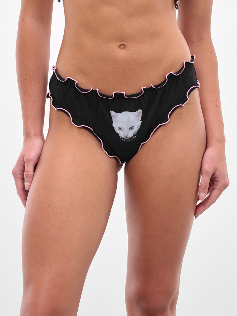 Black Kitten Print Ruffled Briefs (2D019A-C9913-BLACK-DAHLIA)