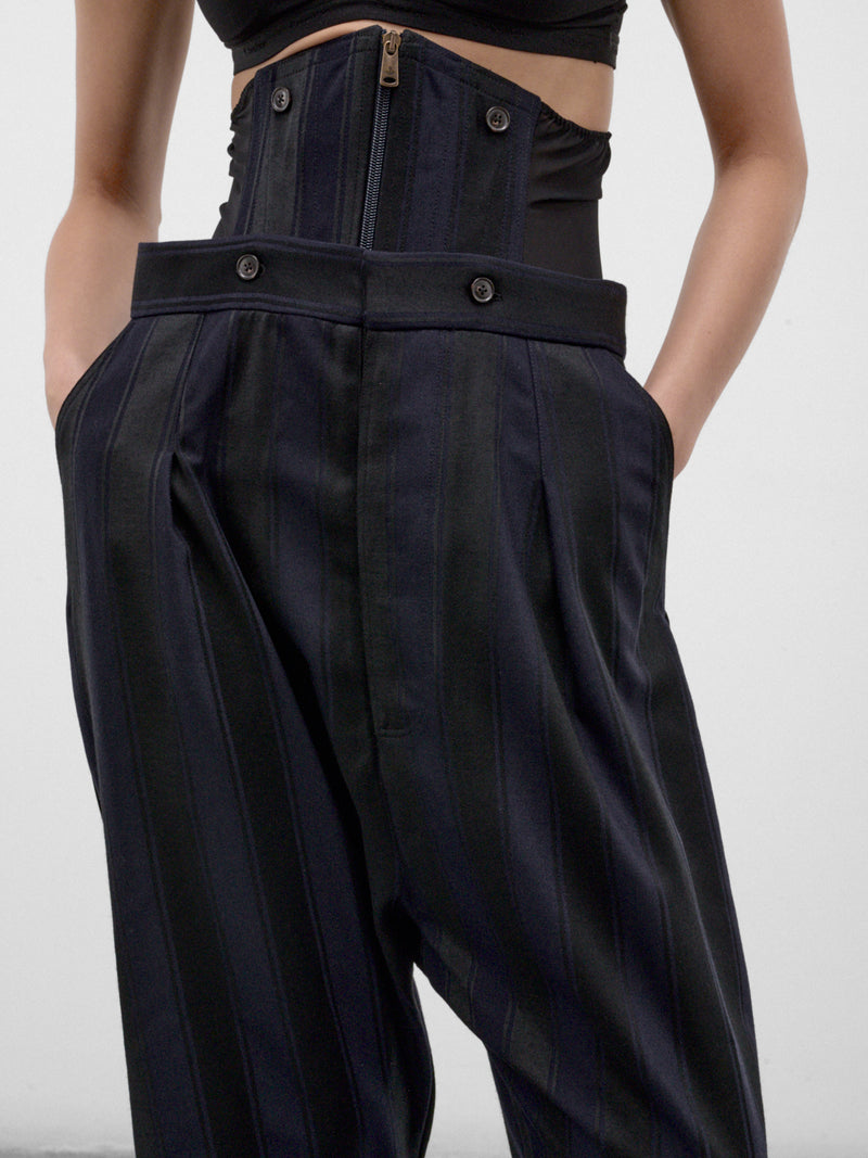 Navy Wool Pleated Wide Trousers (2F01002N-W01NH-MIDNIGHT-BLUE-B)