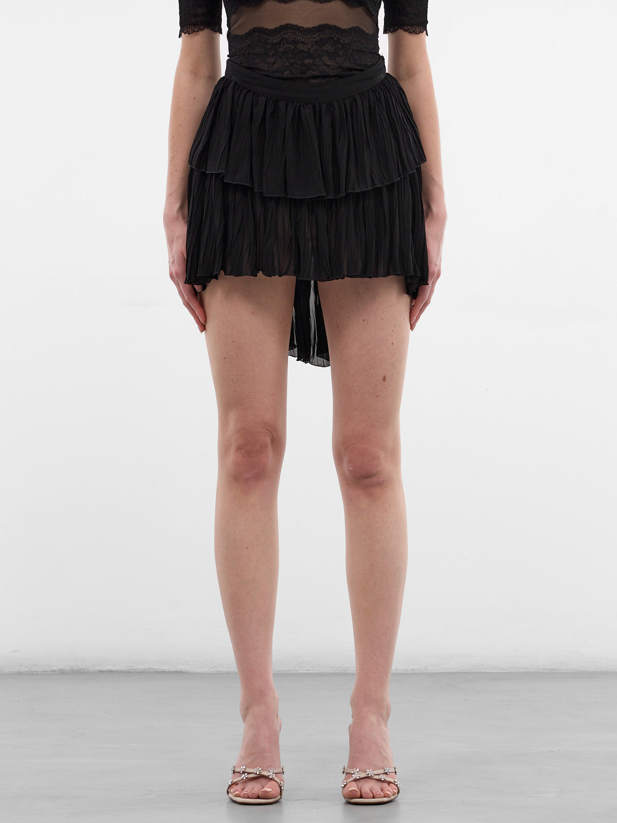 Layered Georgette Pleated Mini Skirt (2G295A-N0990-BLACK)