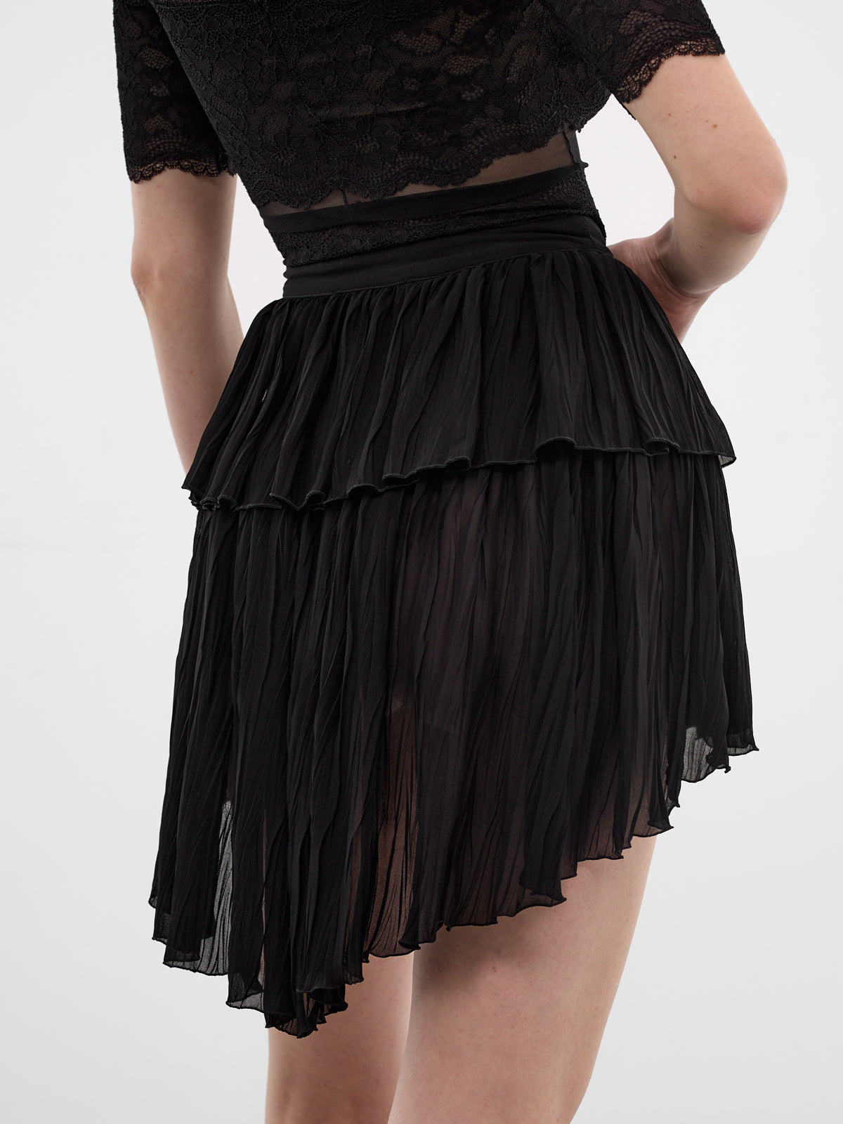 Layered Georgette Pleated Mini Skirt (2G295A-N0990-BLACK)