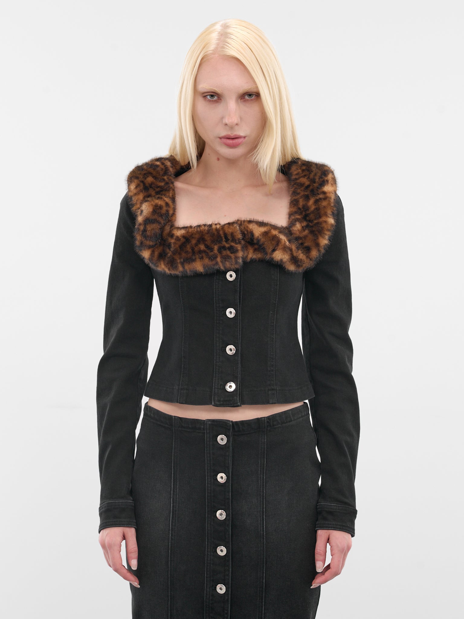 Black Fur Trim Denim Jacket (2J206A-N0990-BLACK)