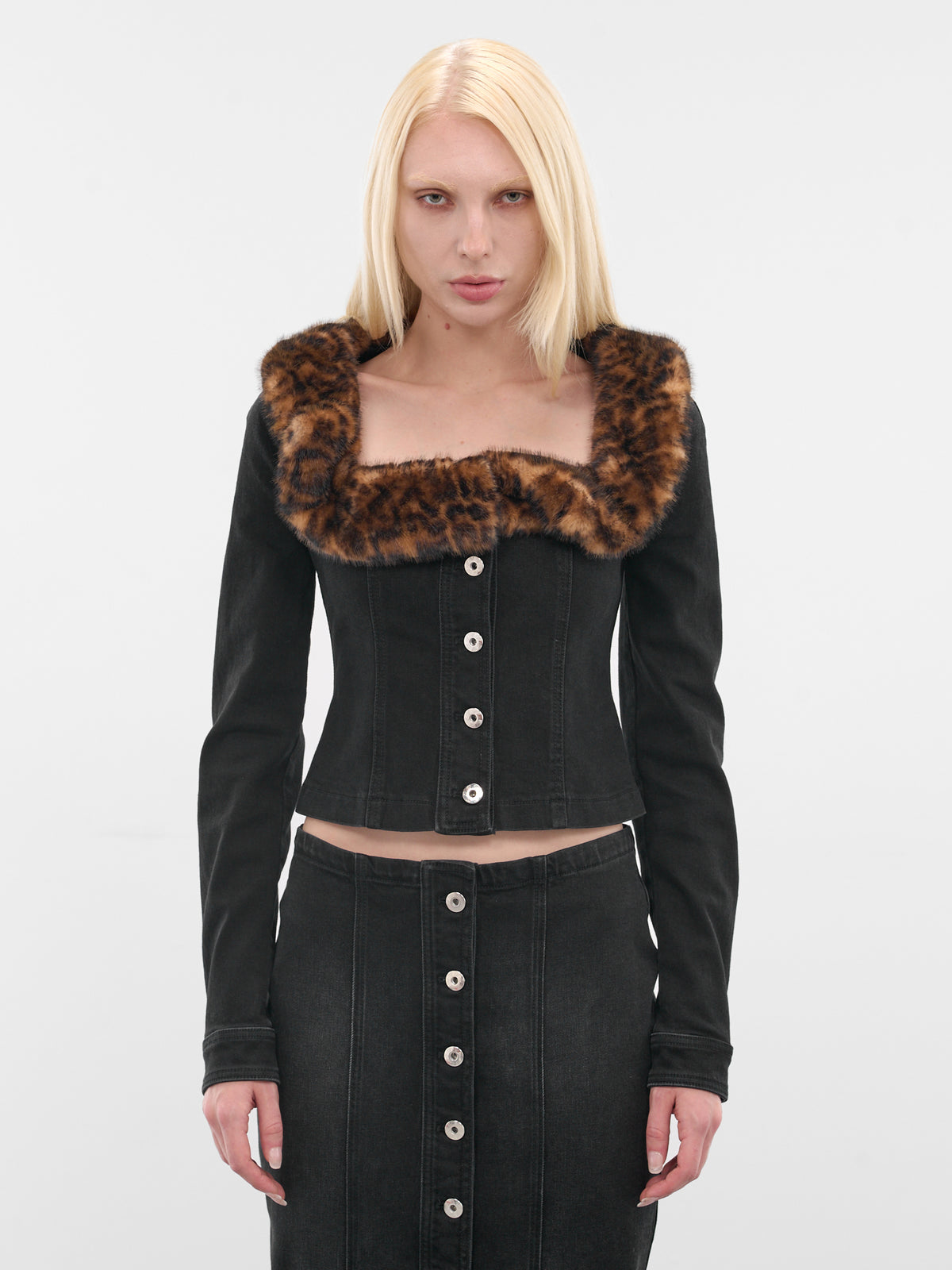 Black Fur Trim Denim Jacket (2J206A-N0990-BLACK)