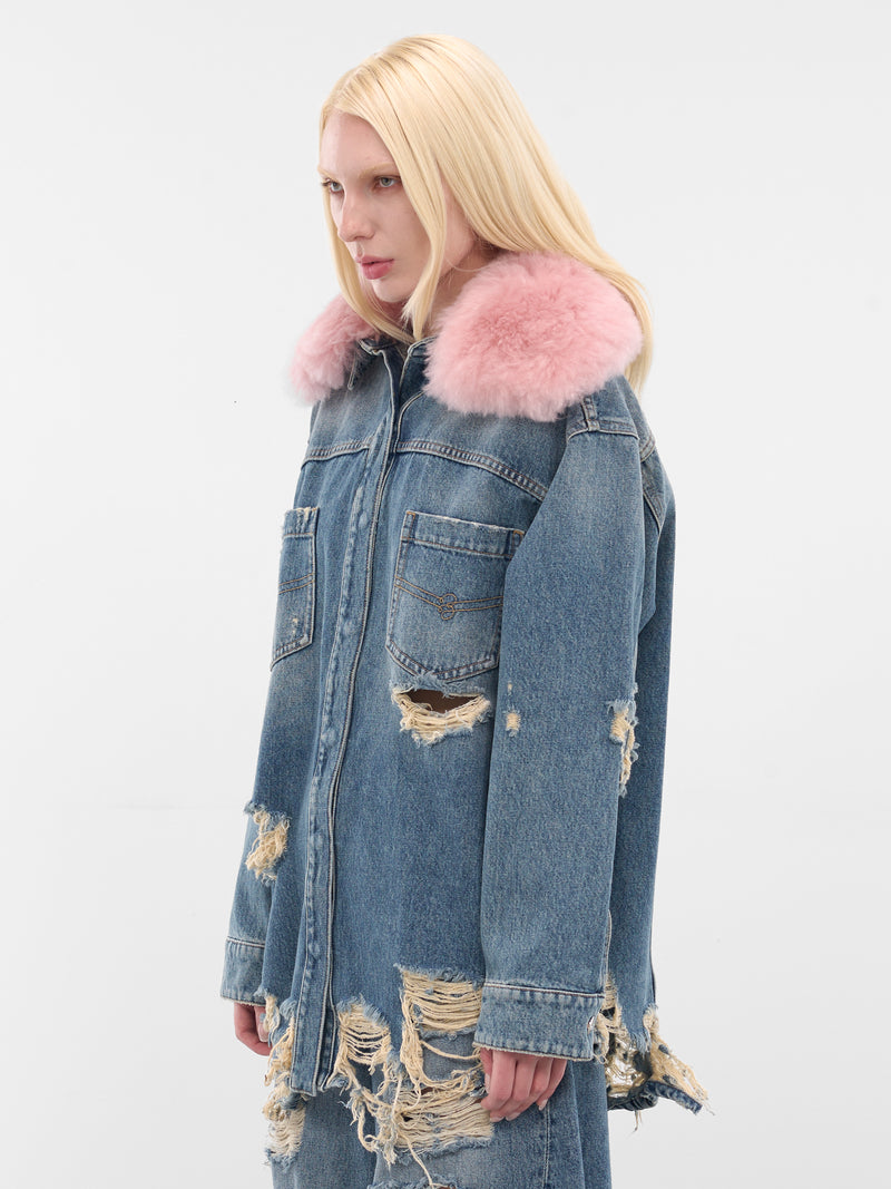 Blue Destroyed Denim Oversized Jacket (2J211A-C6C11-ICE-BLUE-PINK)