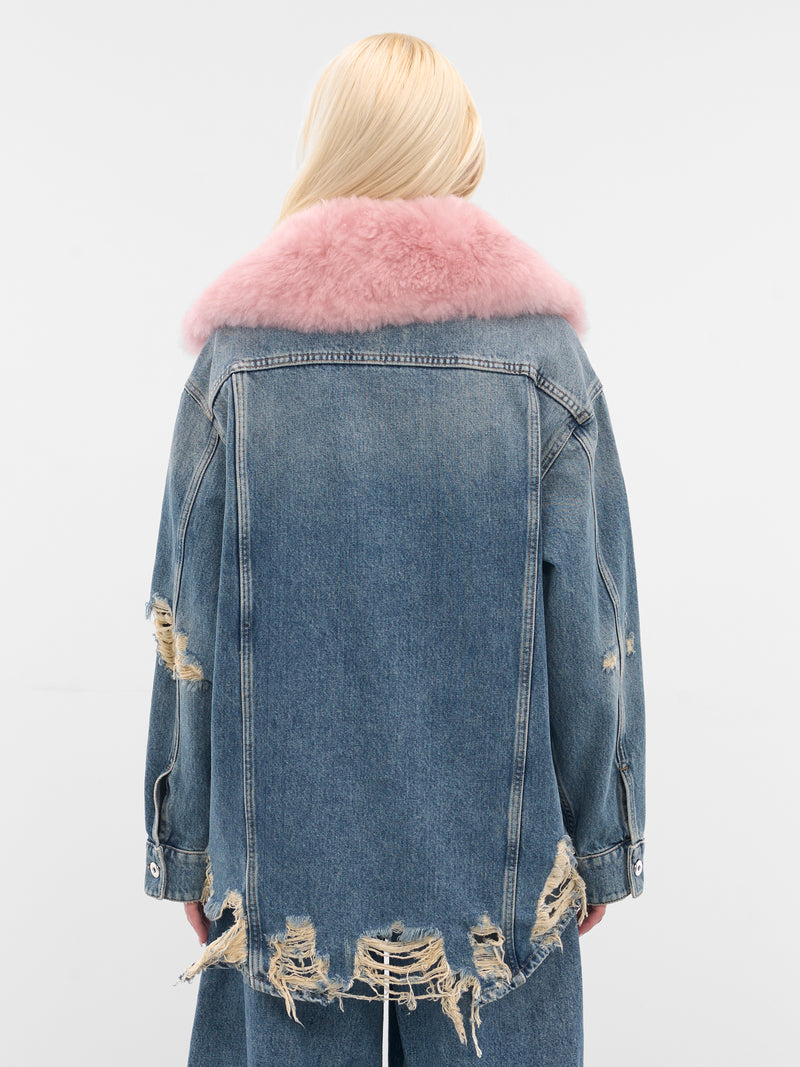 Blue Destroyed Denim Oversized Jacket (2J211A-C6C11-ICE-BLUE-PINK)
