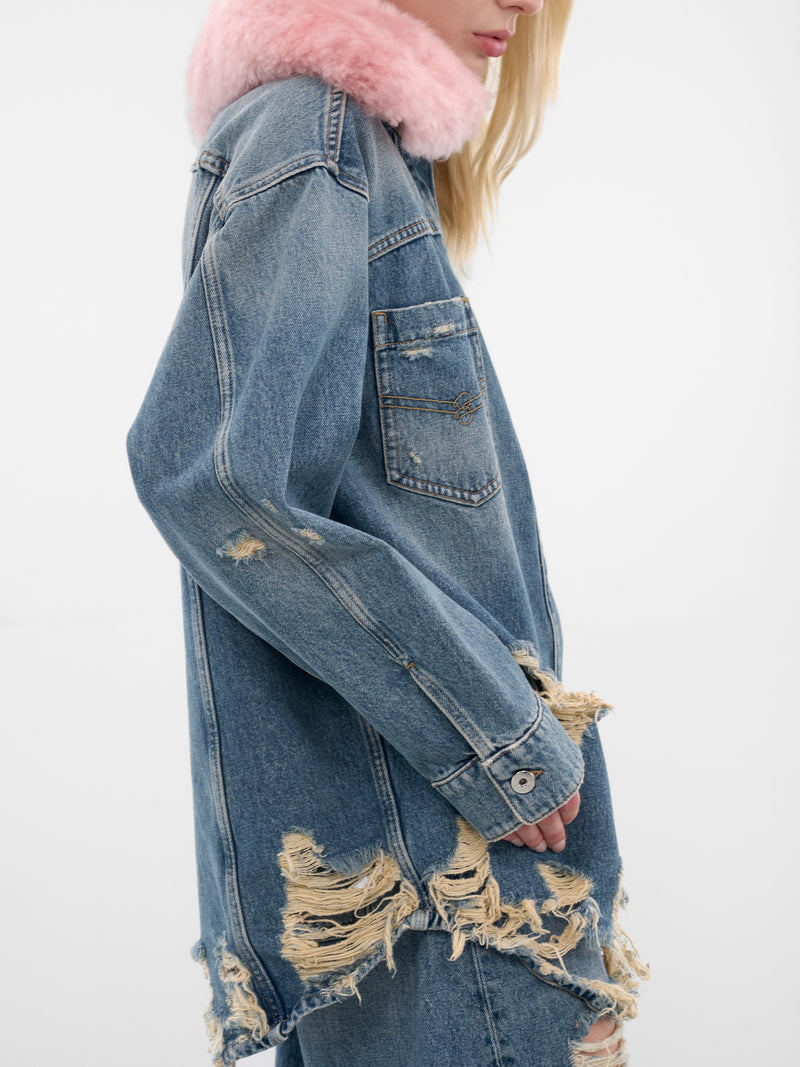 Blue Destroyed Denim Oversized Jacket (2J211A-C6C11-ICE-BLUE-PINK)