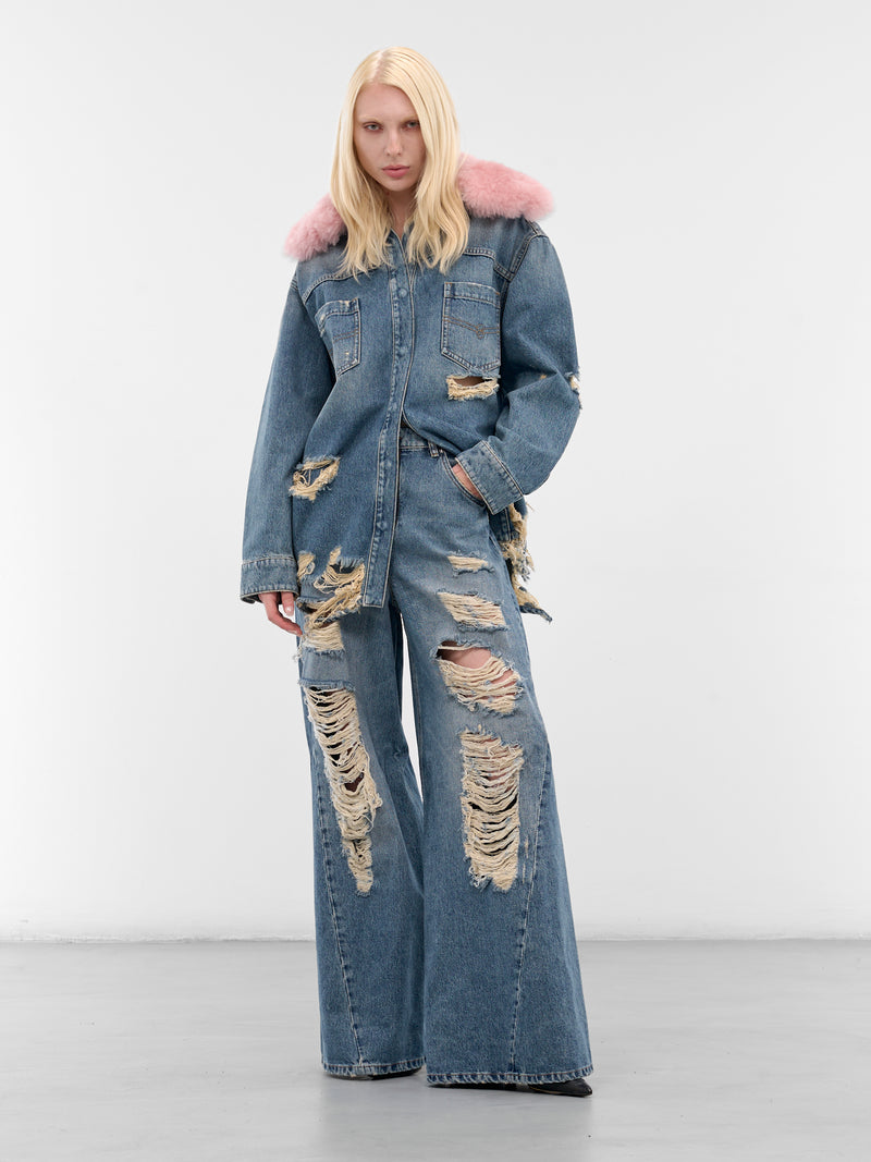 Blue Destroyed Denim Oversized Jacket (2J211A-C6C11-ICE-BLUE-PINK)