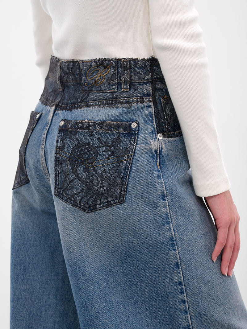 Blue Denim Lace Wide Jeans (2J218A-ICE-BLUE)