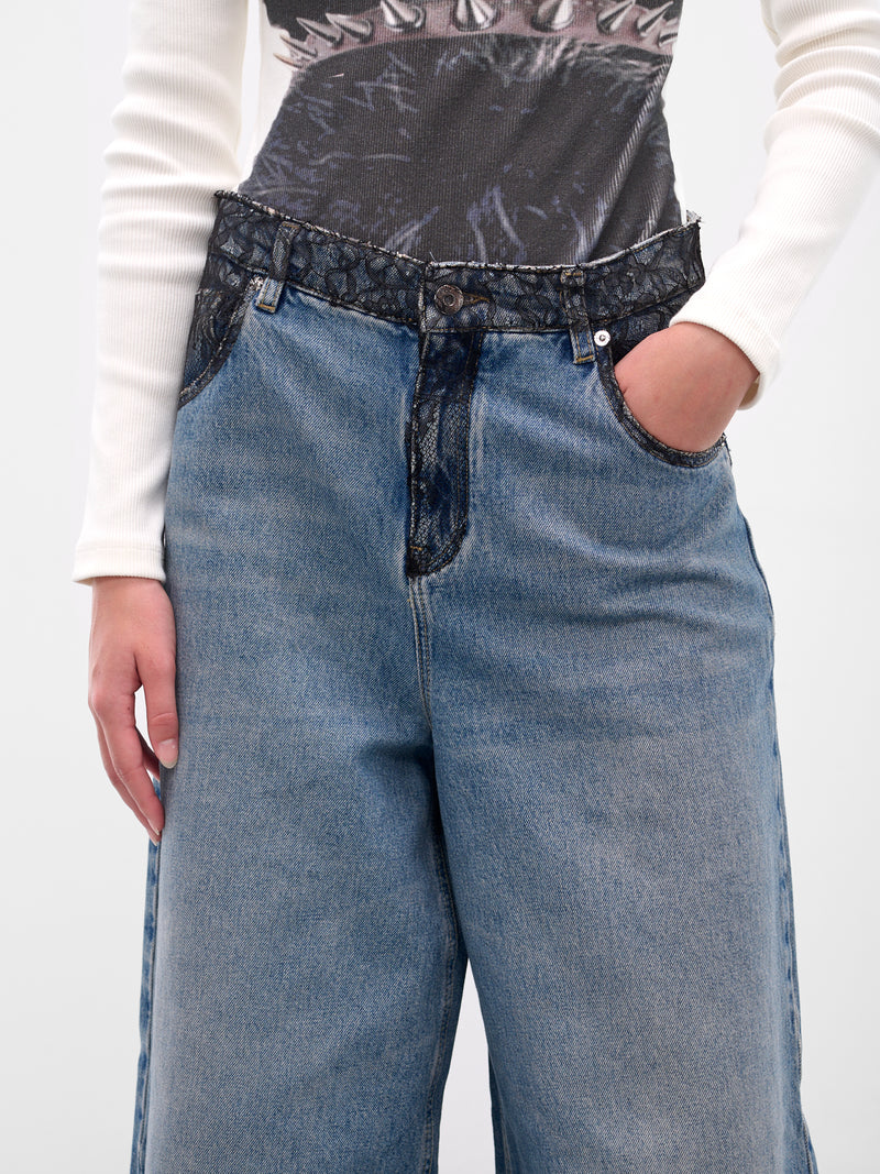 Blue Denim Lace Wide Jeans (2J218A-ICE-BLUE)