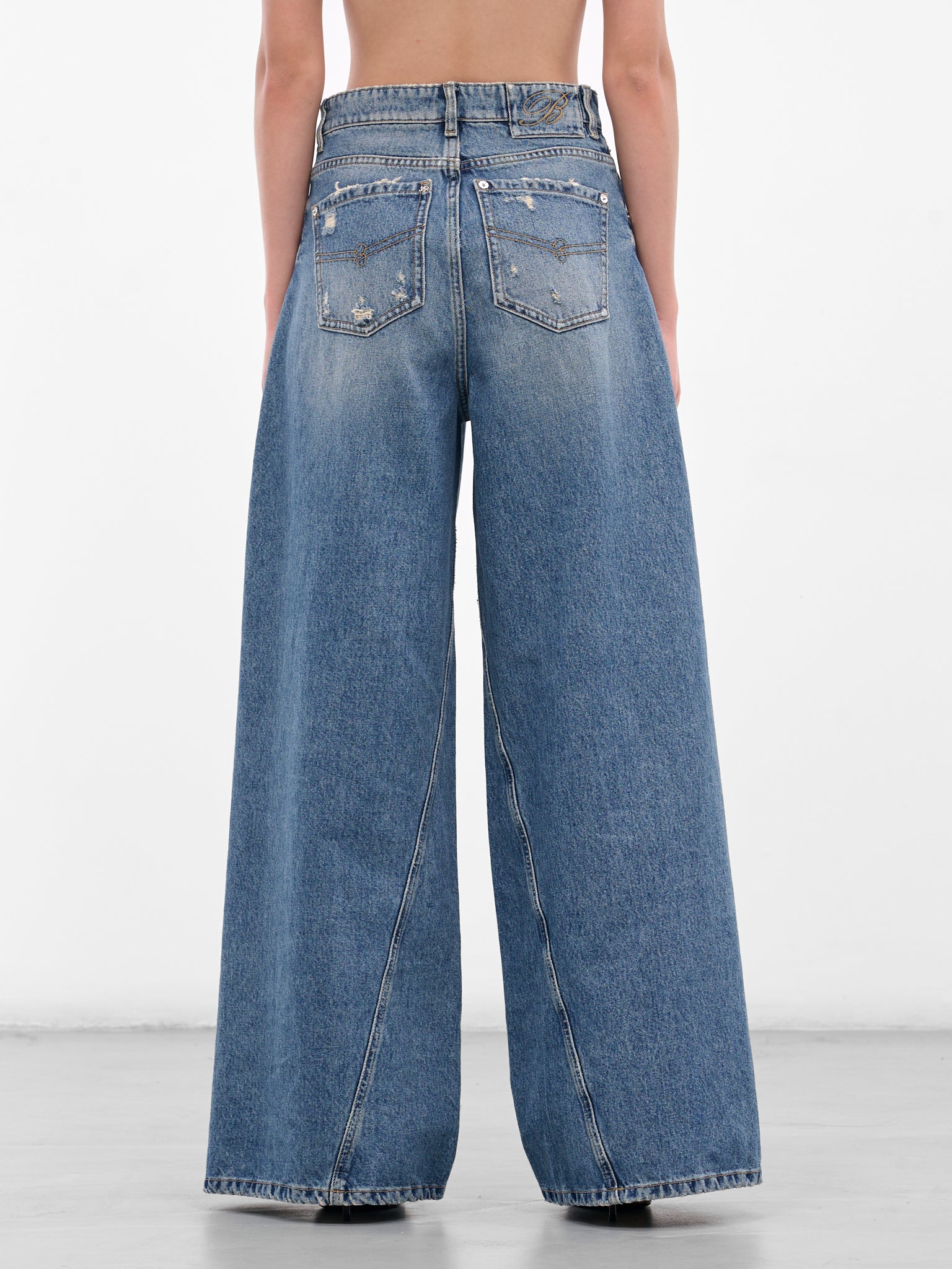 Blue Distressed Boyfriend Wide Jeans (2J219A-ICE-BLUE)