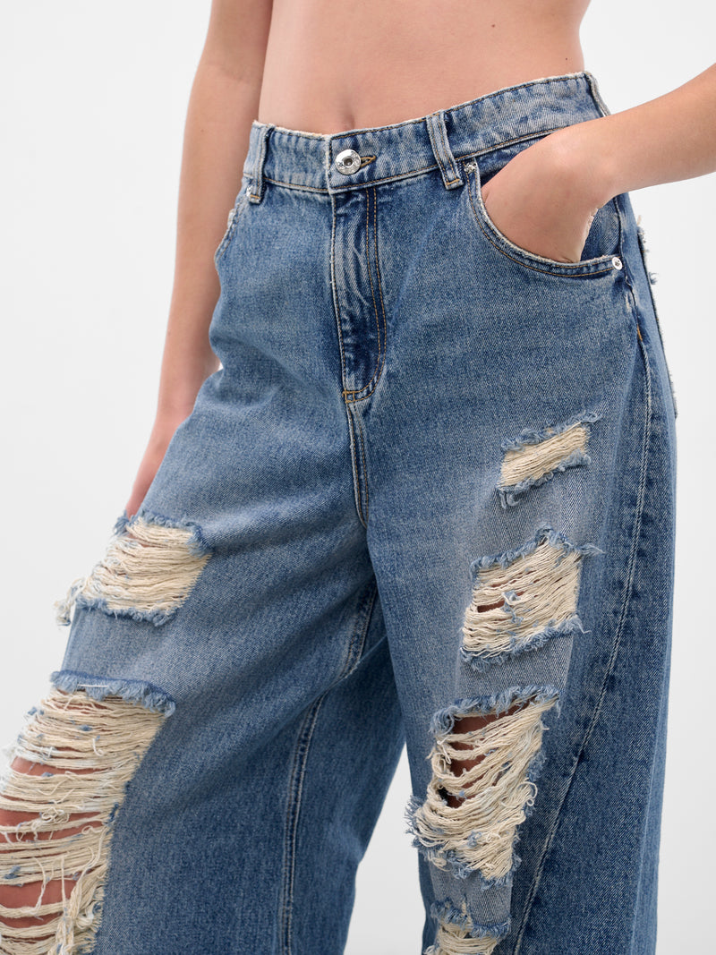 Blue Distressed Boyfriend Wide Jeans (2J219A-ICE-BLUE)