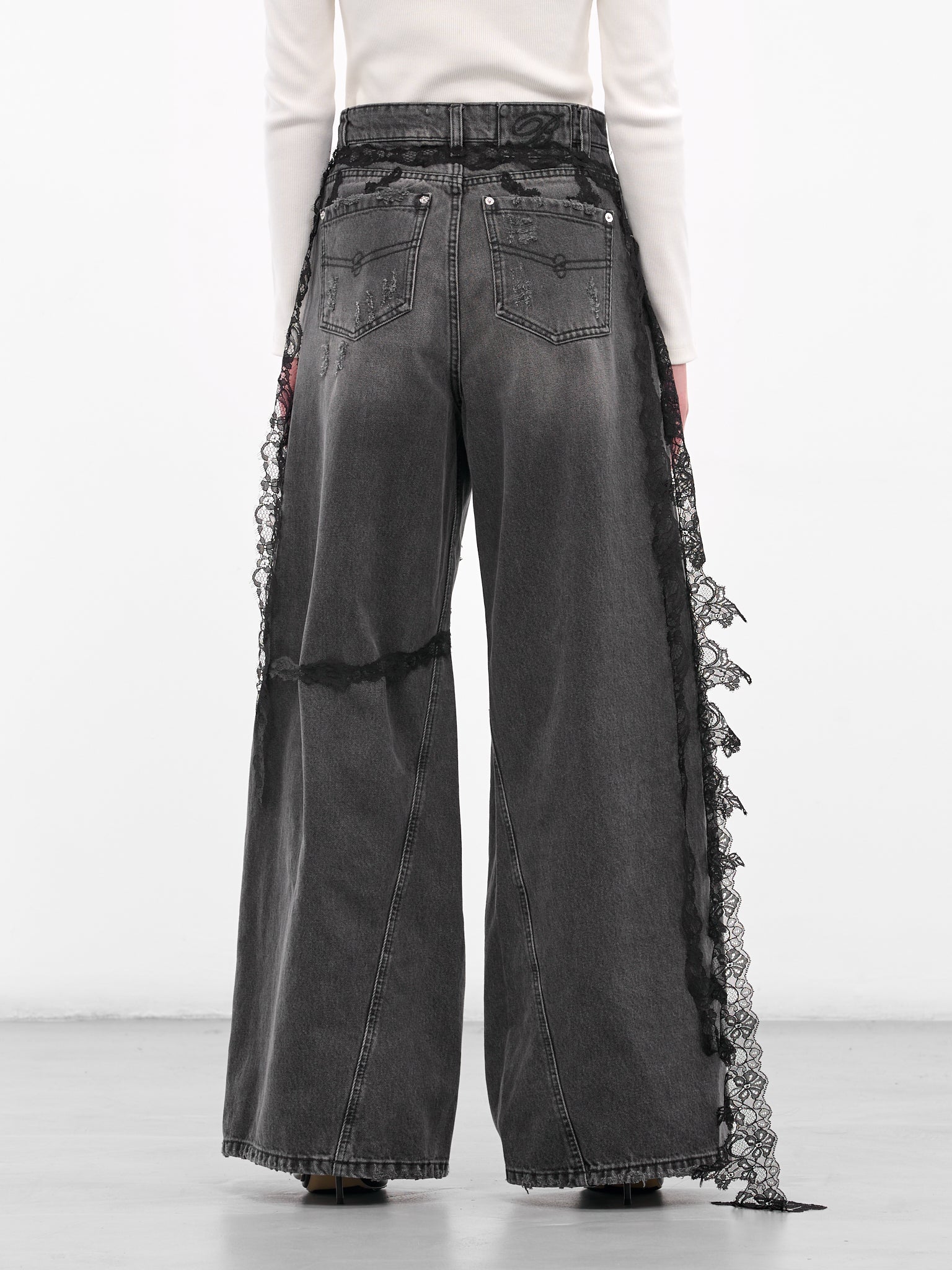 Distressed Lace Boyfriend Wide Jeans (2J220A-GREY-GUNMETAL)