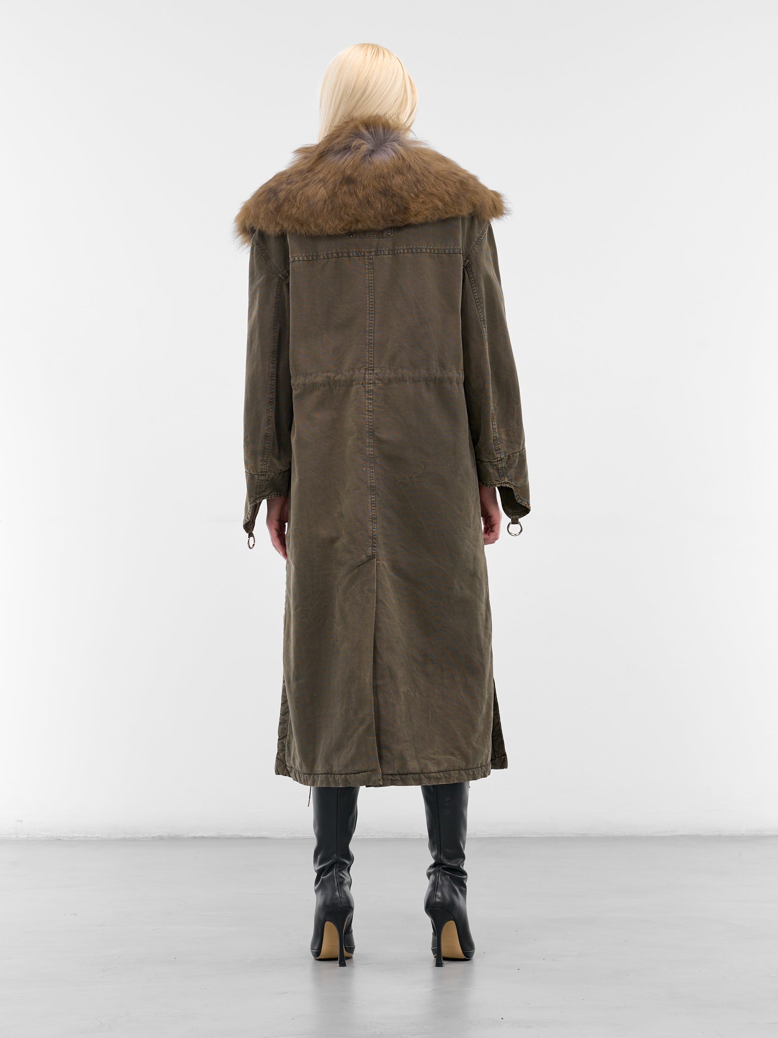 Green Fur Collar Long Coat (2J222A-C5235-BARK-GREEN)
