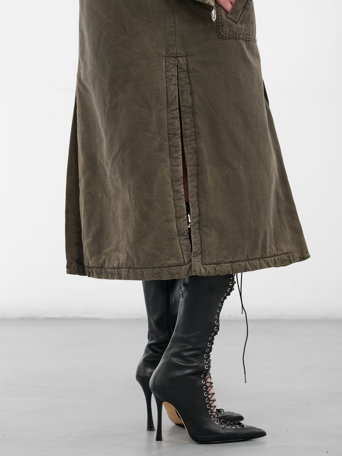 Green Fur Collar Long Coat (2J222A-C5235-BARK-GREEN)