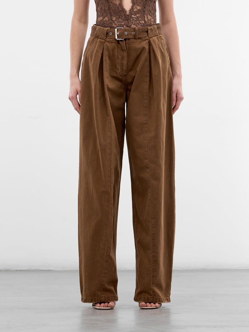 Brown Canvas Pleated Wide Trousers (2J226A-N0517-TOFFEE-BROWN)