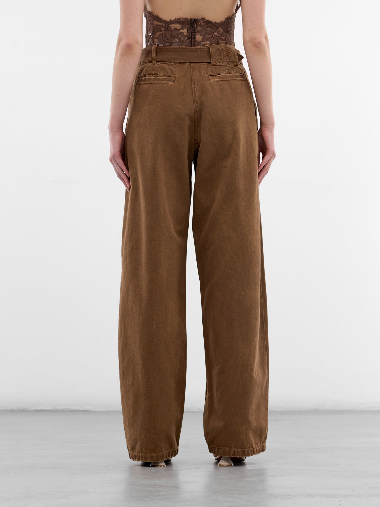 Brown Canvas Pleated Wide Trousers (2J226A-N0517-TOFFEE-BROWN)