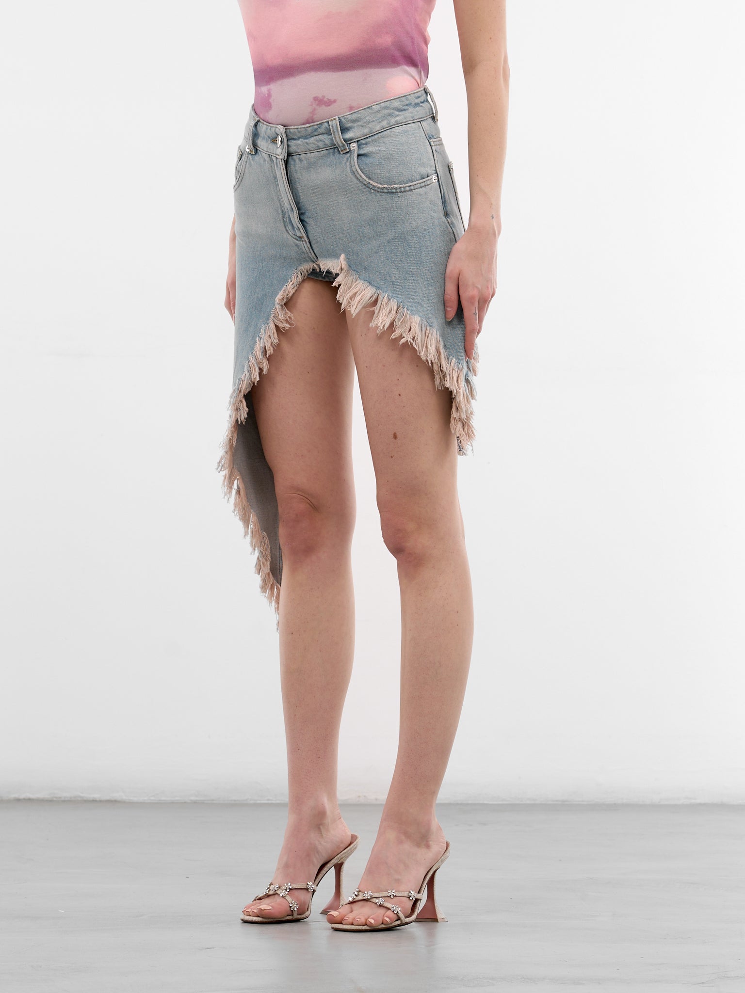 Blue Denim Deconstructed Mini Skirt (2J243A-D0645-AQUAMARINE)