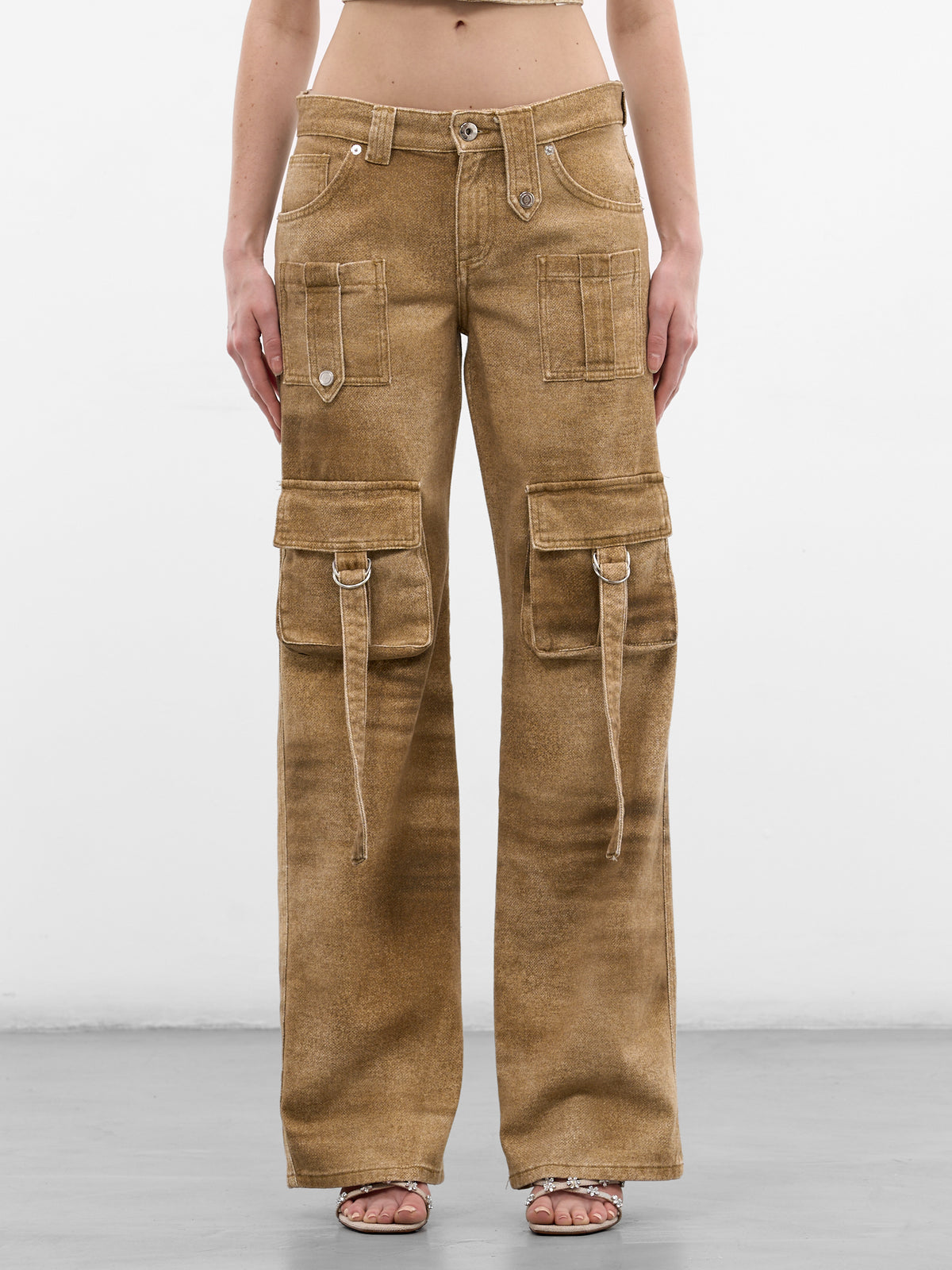 Beige Printed Denim Cargo Jeans (2J249A-D8265-AMPHORA-BEIGE)