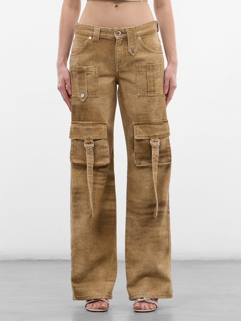 Beige Printed Denim Cargo Jeans (2J249A-D8265-AMPHORA-BEIGE)