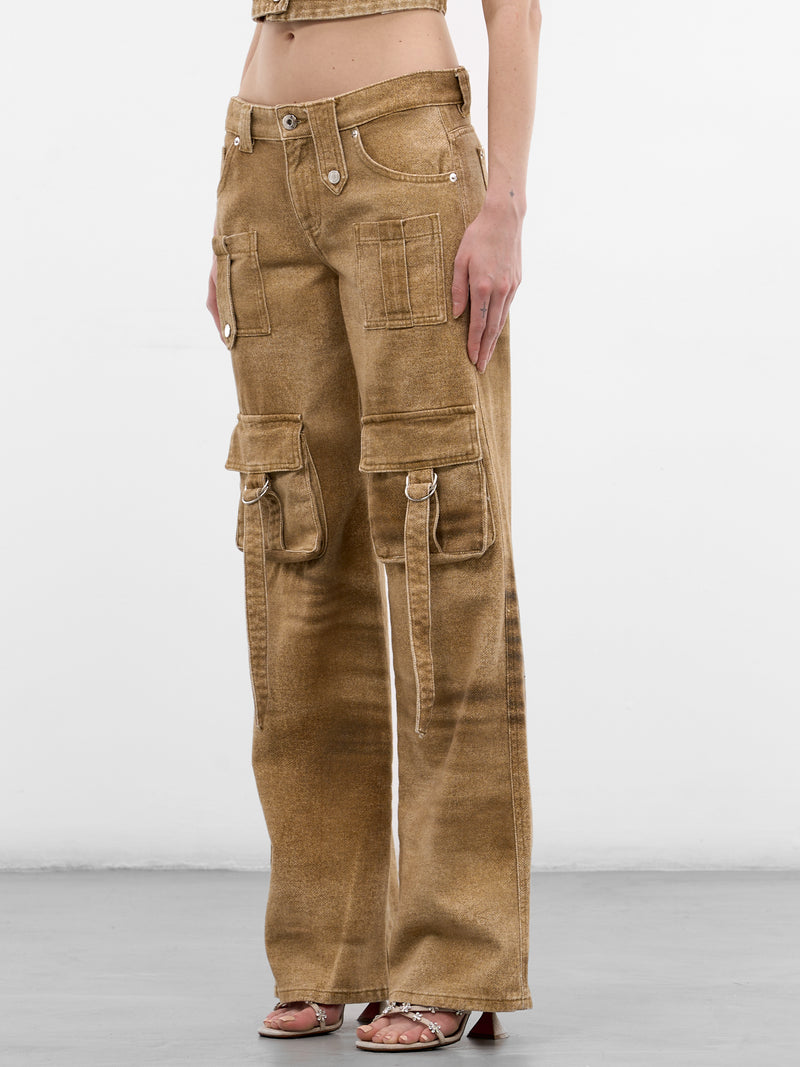 Beige Printed Denim Cargo Jeans (2J249A-D8265-AMPHORA-BEIGE)