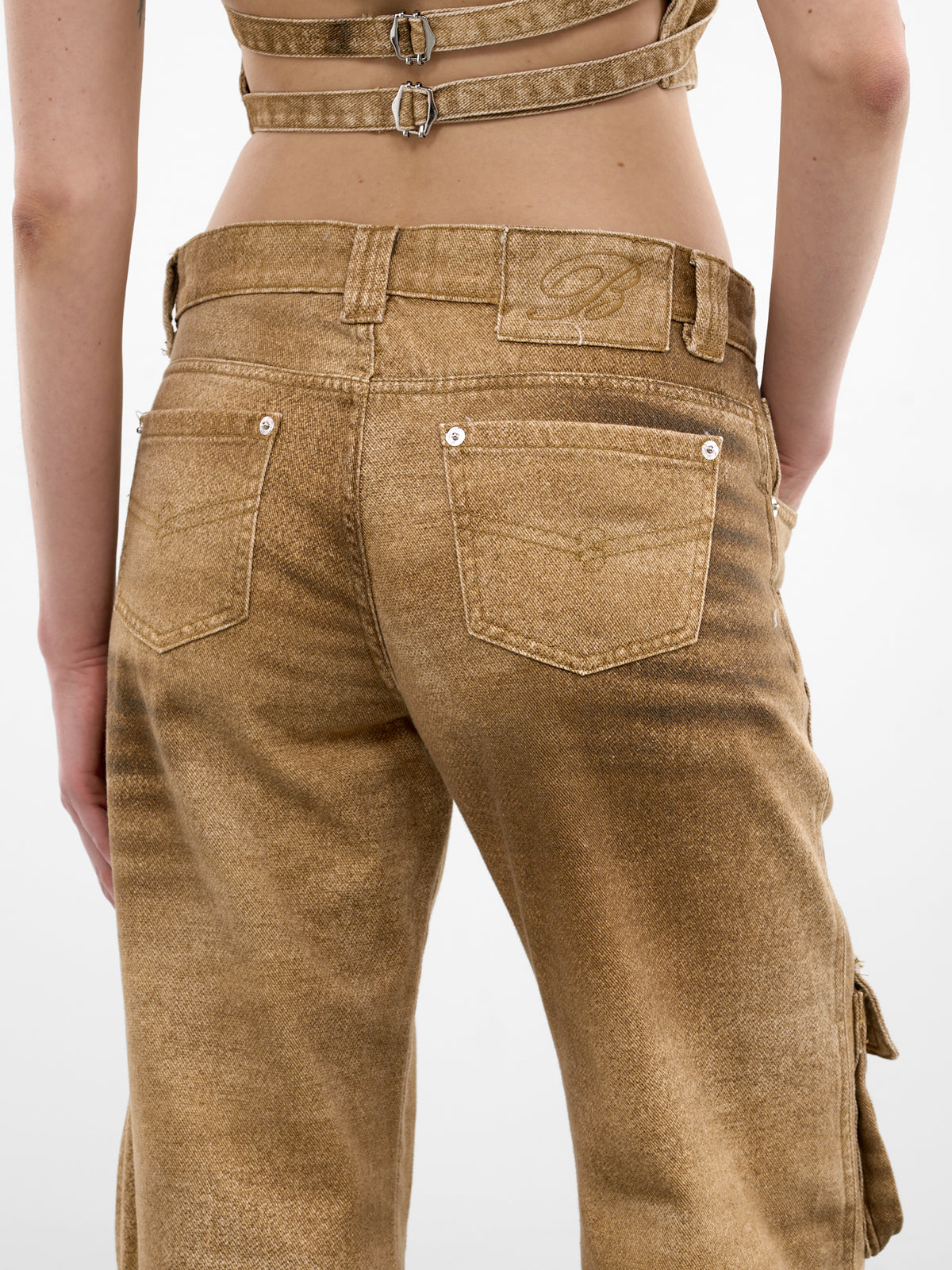 Beige Printed Denim Cargo Jeans (2J249A-D8265-AMPHORA-BEIGE)
