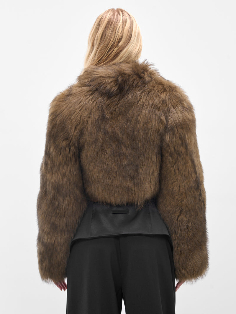 Brown Oversized Crop Fur Jacket (2L082A-P5569-CARAMEL-BLACK)