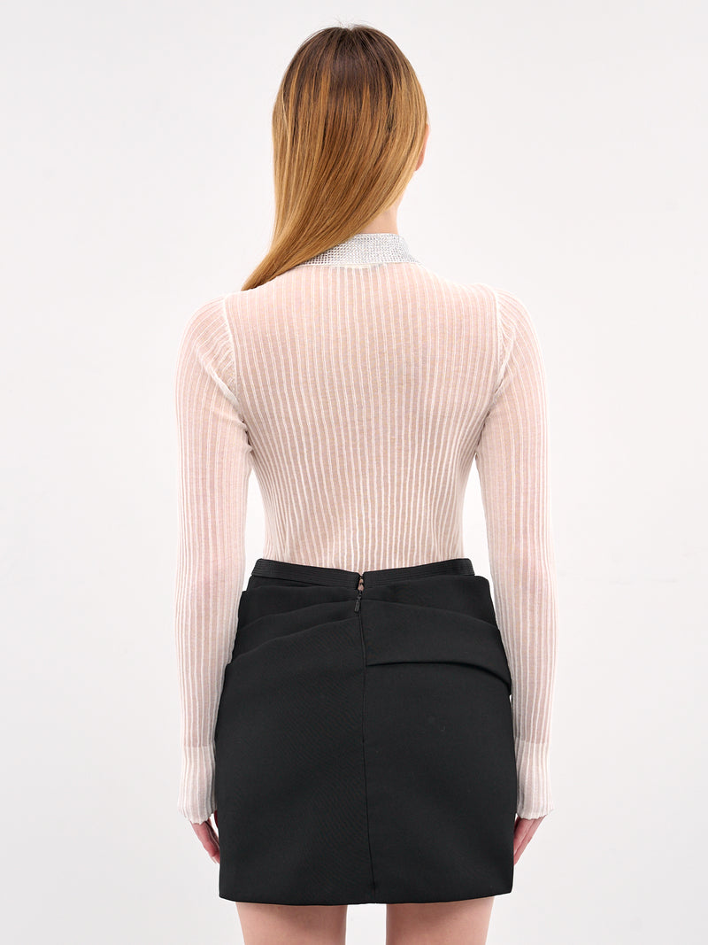 Rhinestone Sheer Polo Top (2M534A-N0102-WHITE-PEARL)