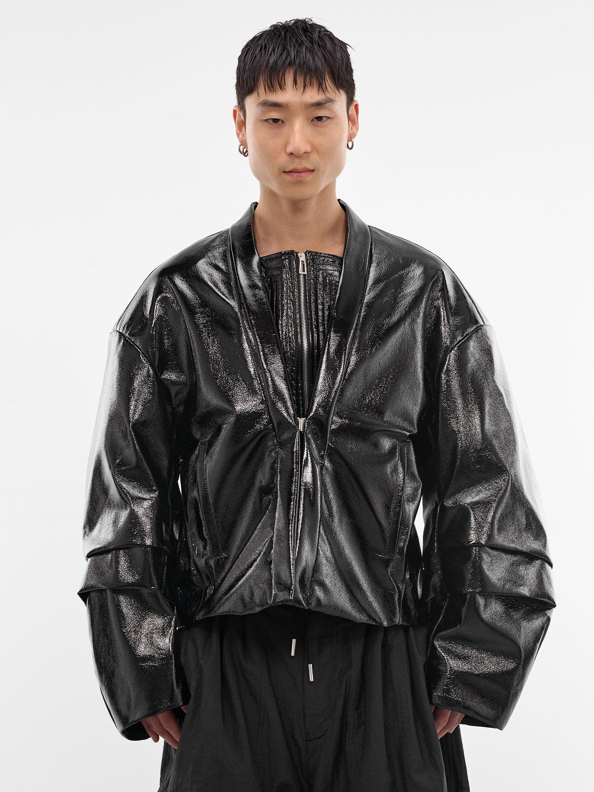 Black Glossy Cropped Hanbok Jacket (2 MI2JK720BK-BLACK)