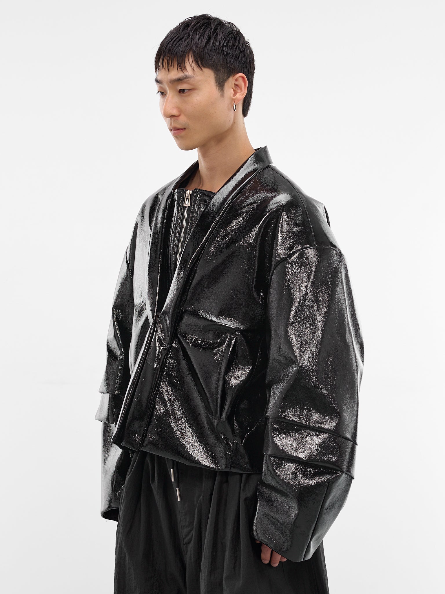 Black Glossy Cropped Hanbok Jacket (2 MI2JK720BK-BLACK)