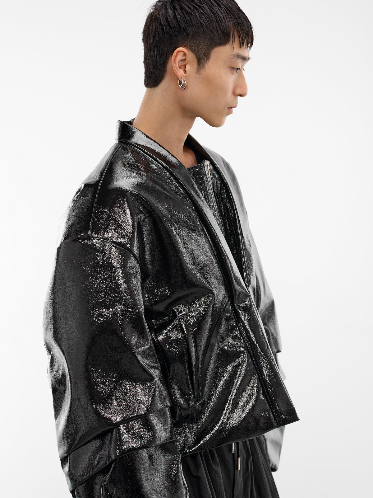 Black Glossy Cropped Hanbok Jacket (2 MI2JK720BK-BLACK)