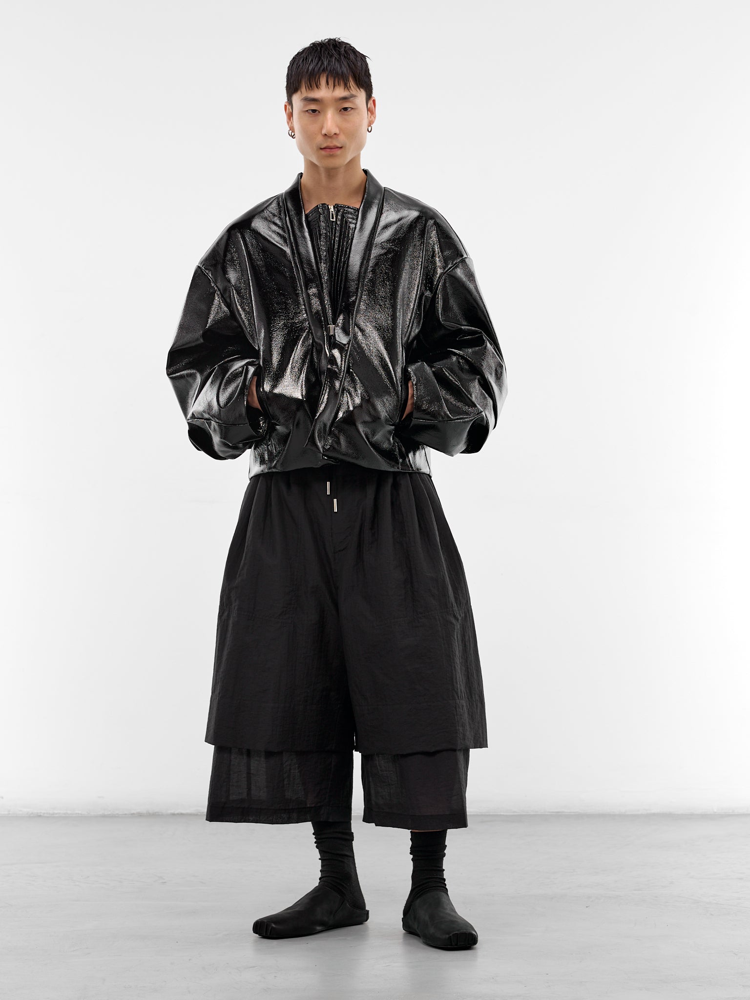 Black Glossy Cropped Hanbok Jacket (2 MI2JK720BK-BLACK)