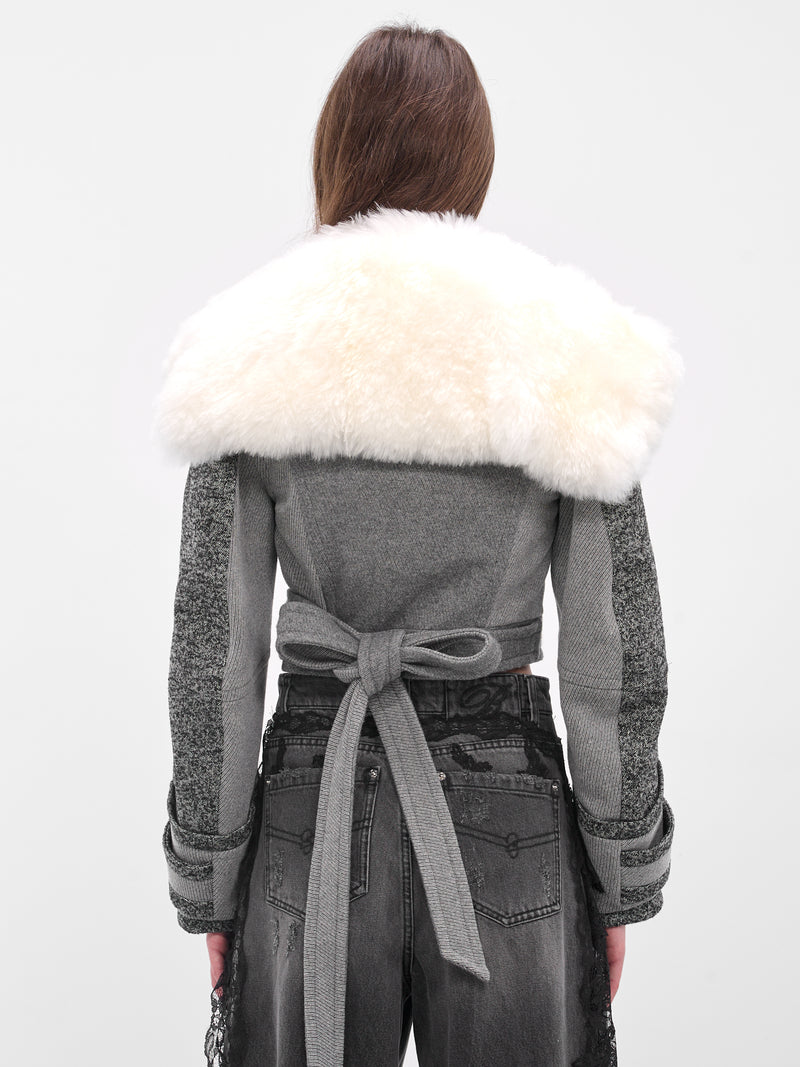 Gray Cropped Goat Fur Jacket (2S095A-BUTTER-BLACK)