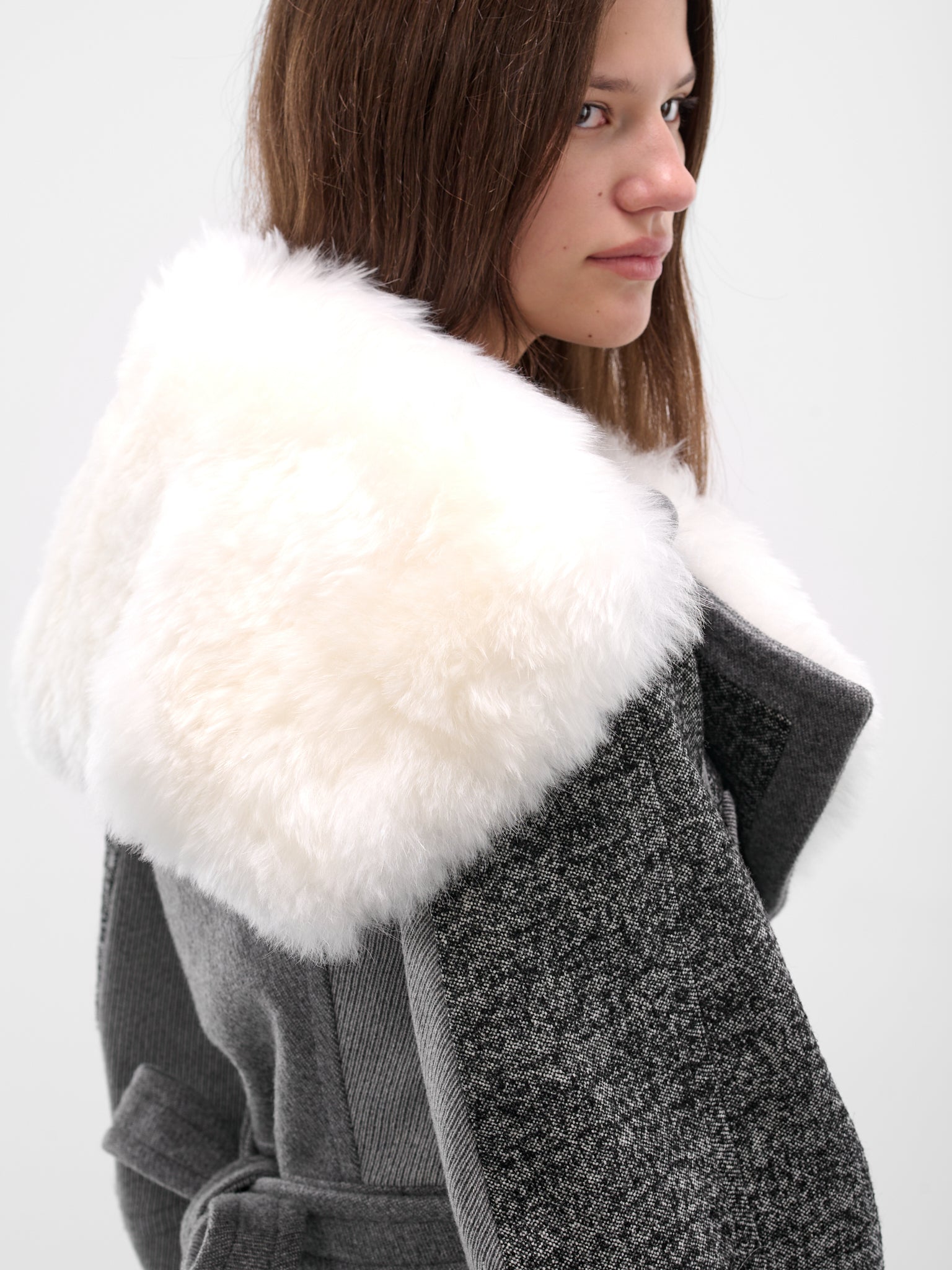 Gray Cropped Goat Fur Jacket (2S095A-BUTTER-BLACK)