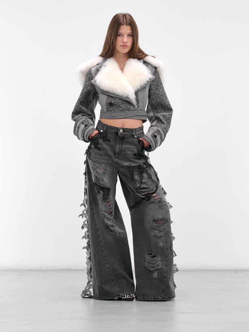Gray Cropped Goat Fur Jacket (2S095A-BUTTER-BLACK)