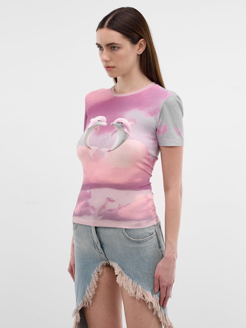Pink Dolphin Graphic Rhinestone Tee (2T124A-T7591-DUSTY-LAVANDER)