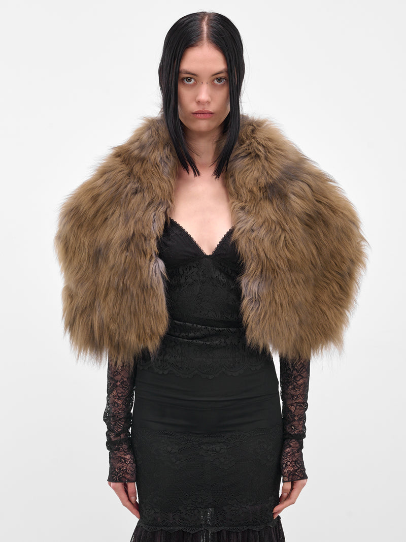 Brown Lamb Fur Stole (2W373A-P5569-CARAMEL-BLACK)