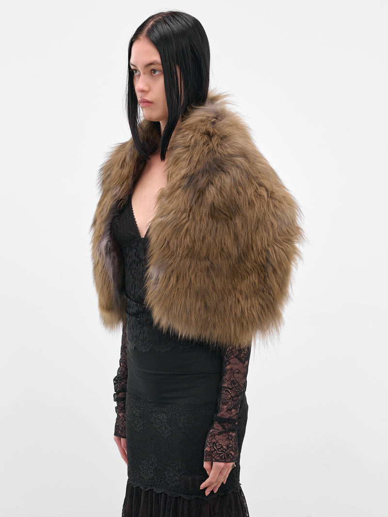 Brown Lamb Fur Stole (2W373A-P5569-CARAMEL-BLACK)