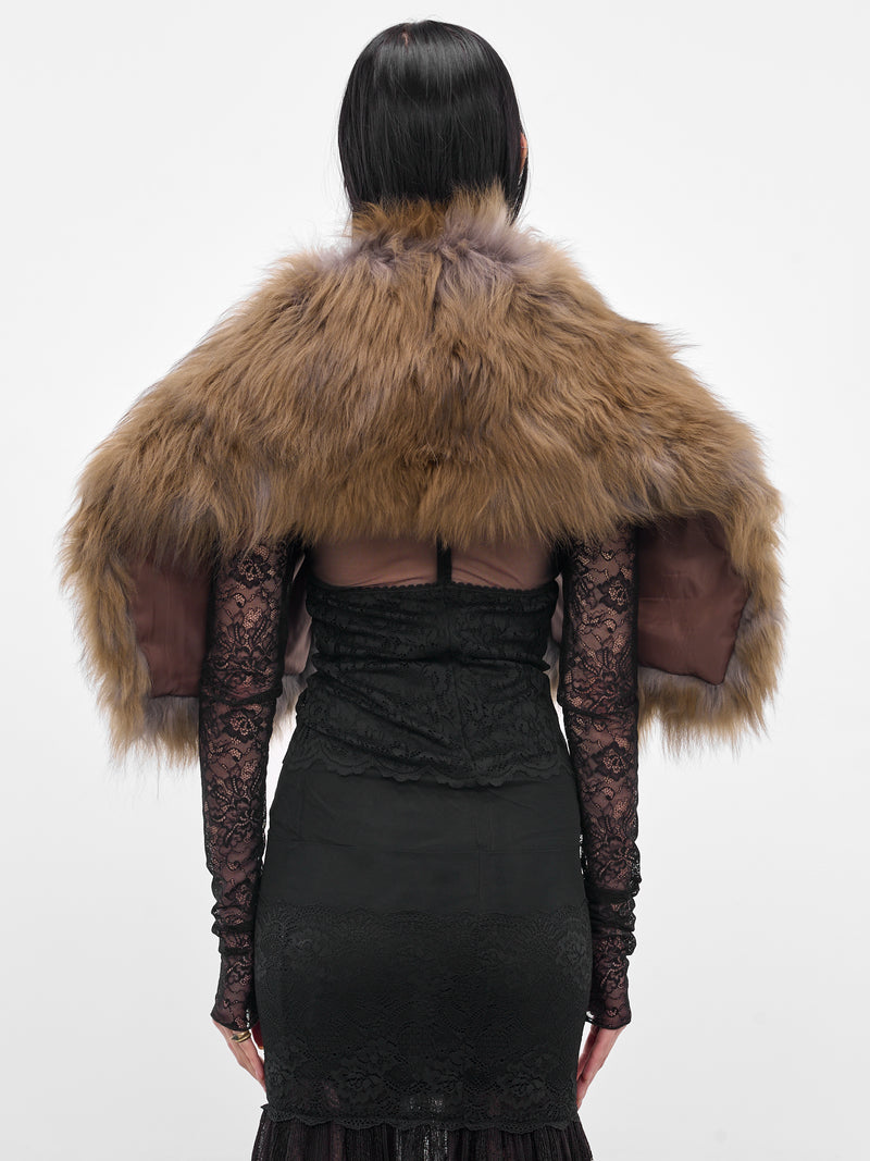 Brown Lamb Fur Stole (2W373A-P5569-CARAMEL-BLACK)