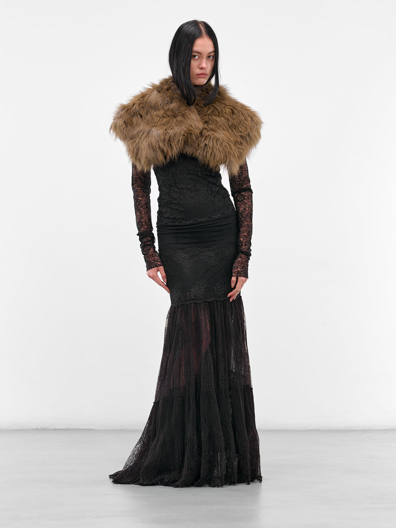 Brown Lamb Fur Stole (2W373A-P5569-CARAMEL-BLACK)