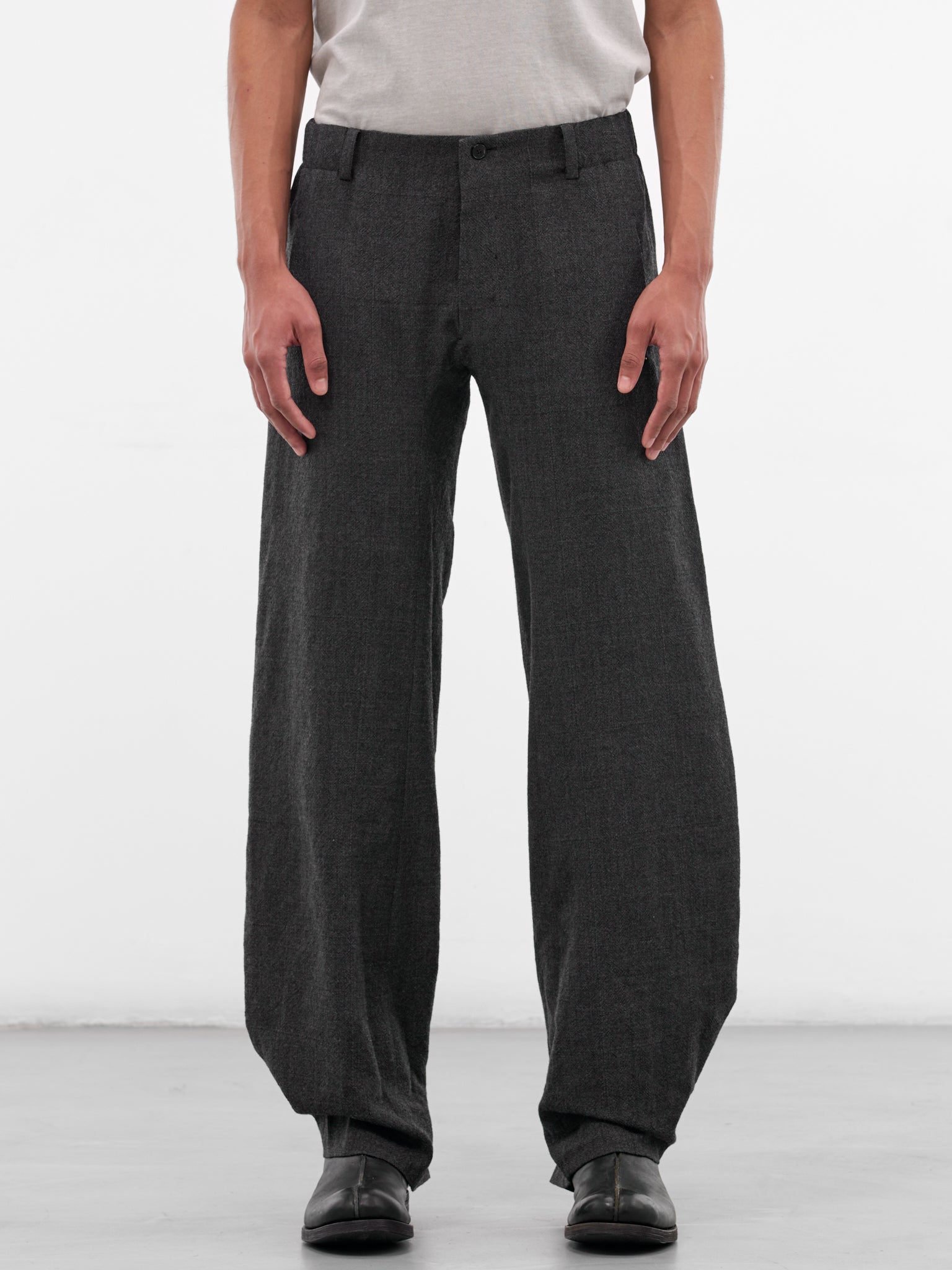 Wool 3-Pocket Buttoned Leg Trousers (3-POCKET-ELASTIC-WAIST-COAL)