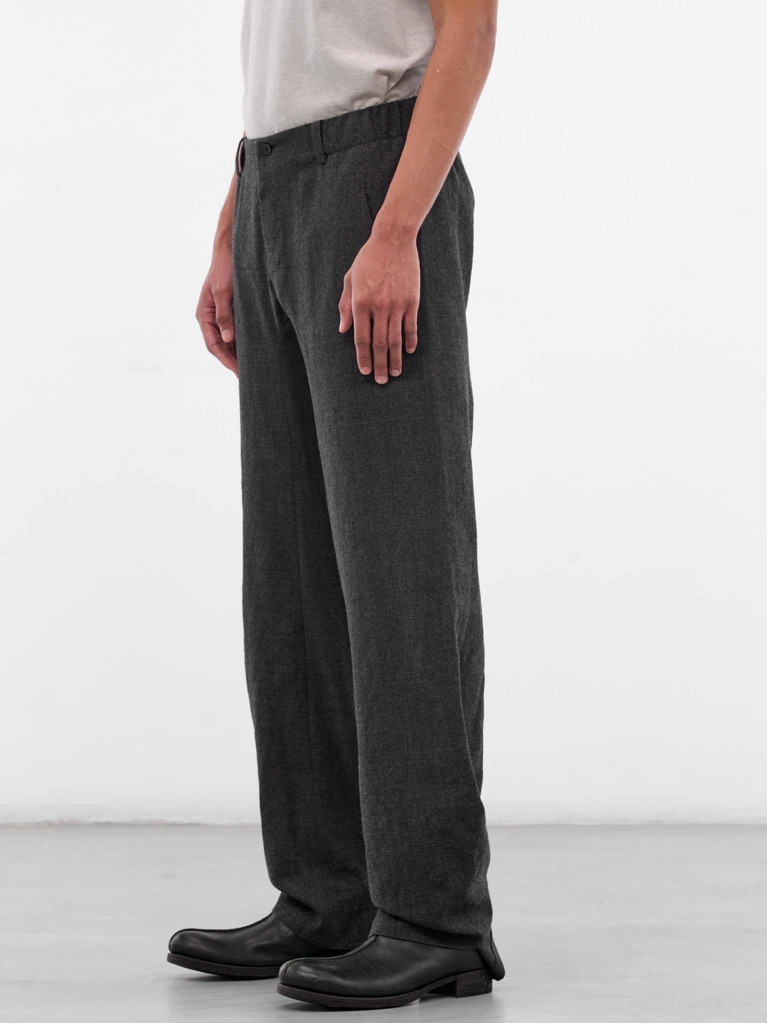 Wool 3-Pocket Buttoned Leg Trousers (3-POCKET-ELASTIC-WAIST-COAL)