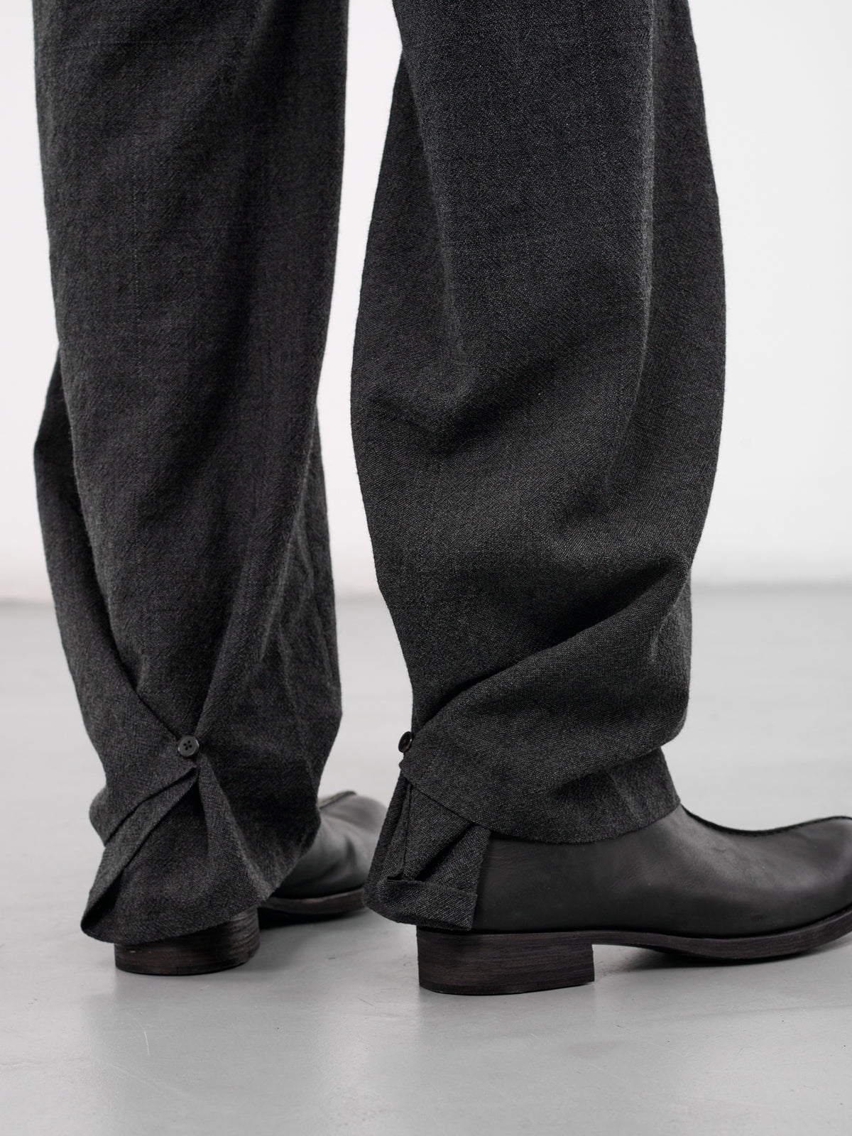 Wool 3-Pocket Buttoned Leg Trousers (3-POCKET-ELASTIC-WAIST-COAL)