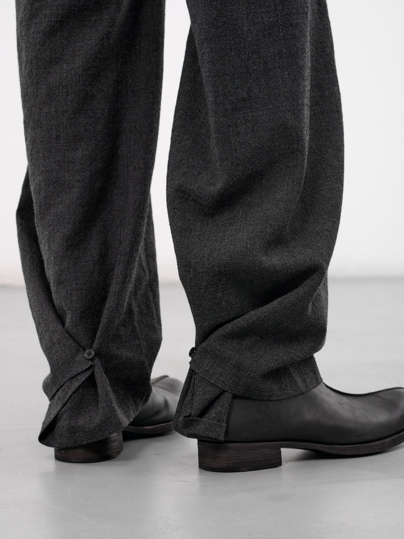 Wool 3-Pocket Buttoned Leg Trousers (3-POCKET-ELASTIC-WAIST-COAL)