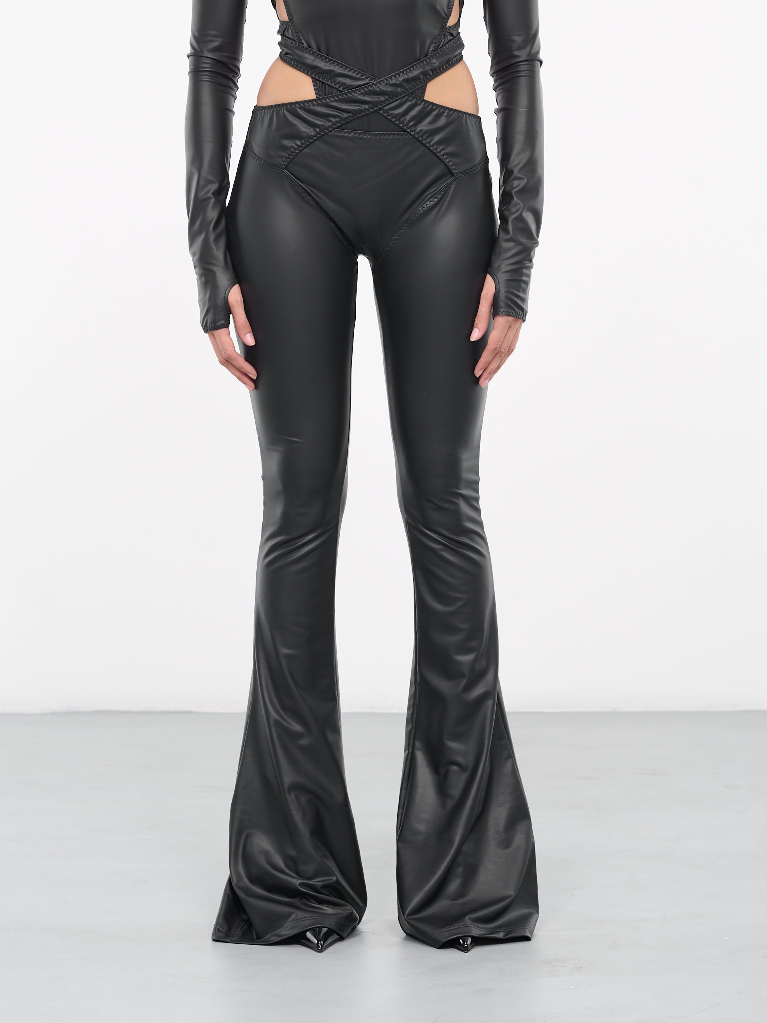 Faux-Leather Flare Trousers (30011A-VXE032-001-BLACK)
