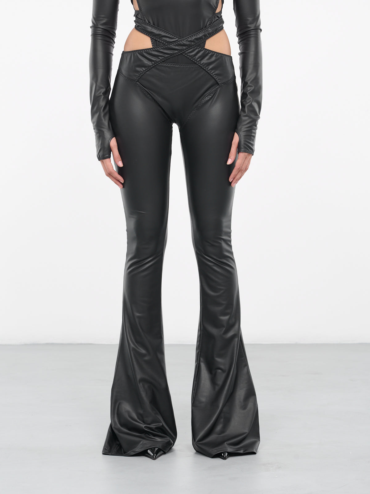Faux-Leather Flare Trousers (30011A-VXE032-001-BLACK)