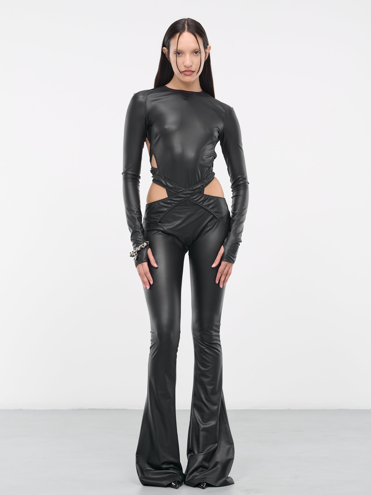Faux-Leather Flare Trousers (30011A-VXE032-001-BLACK)